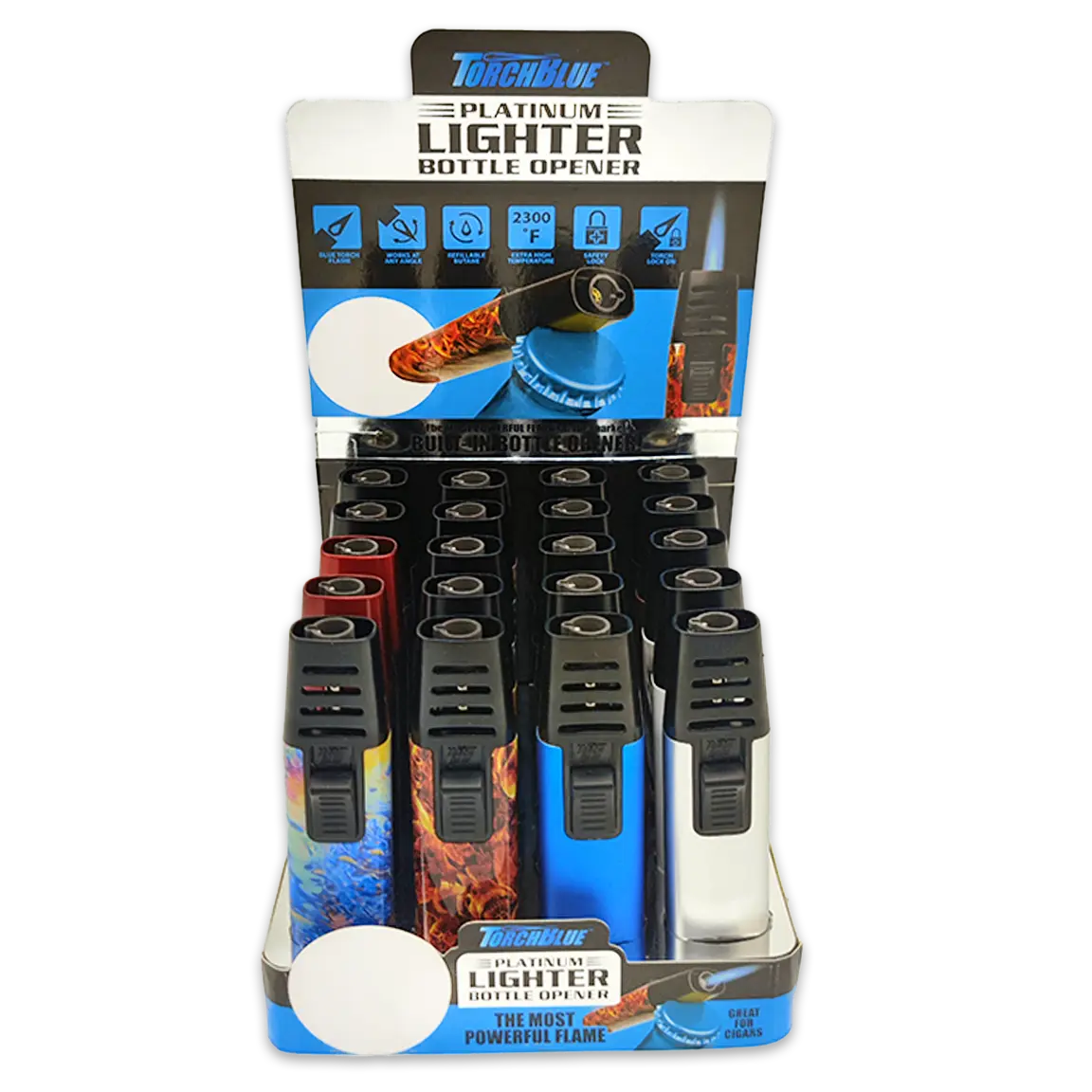 Torch Stick Bottle Opener Lighter - 20 Pieces Per Retail Ready Display 23895 TORCH BLUE