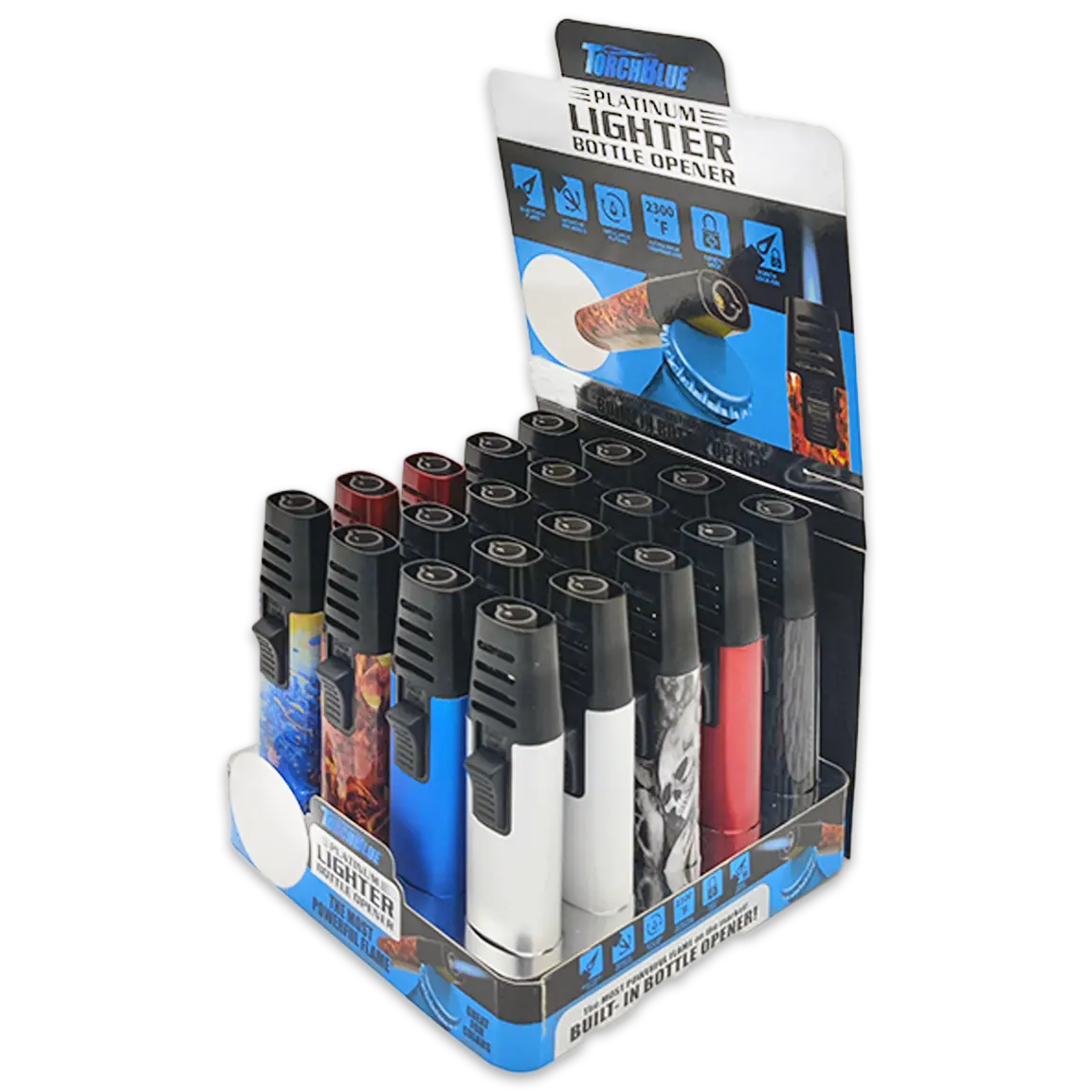 Torch Stick Bottle Opener Lighter - 20 Pieces Per Retail Ready Display 23895 TORCH BLUE