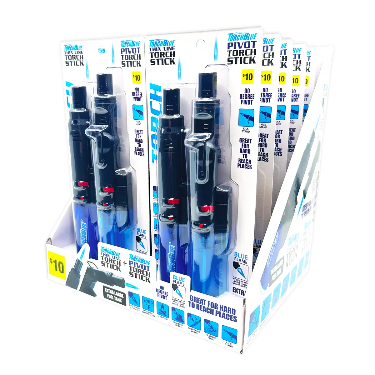 Thin Pivot Torch Stick Lighter 2 Pack Set - 10 Packs Per Retail Ready Display 41524 TORCH BLUE