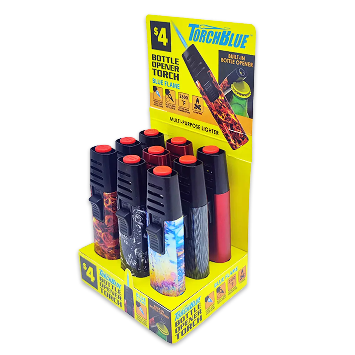 Torch Stick Bottle Opener Lighter - 9 Pieces Per Retail Ready Display 41657 TORCH BLUE