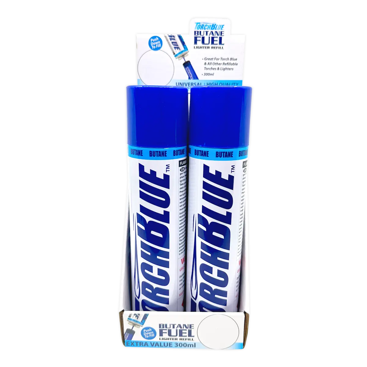 300ML Bulk Torch Blue Butane Refill- 4 Pieces Per Retail Ready Display 41666 TORCH BLUE