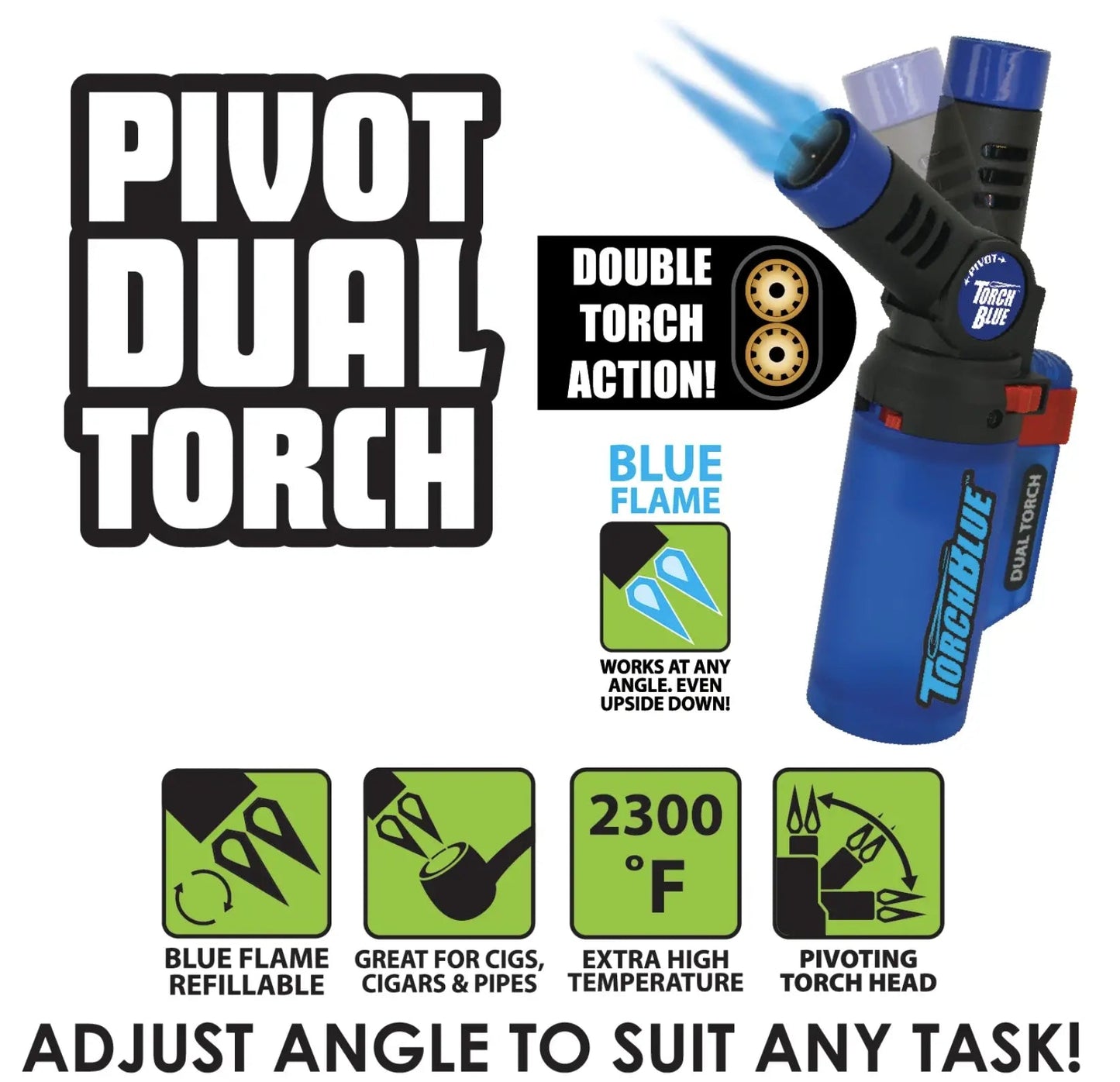 Pivot Head Dual Torch Lighter with Butane Refill Blister Pack - 12 Sets Per Pack 41535 TORCH BLUE