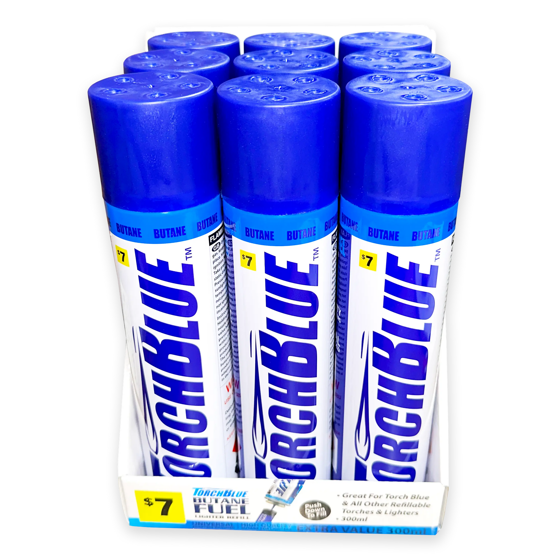 300ML Bulk Torch Blue Butane Refill - 9 Pieces Per Retail Ready Display 41525 TORCH BLUE