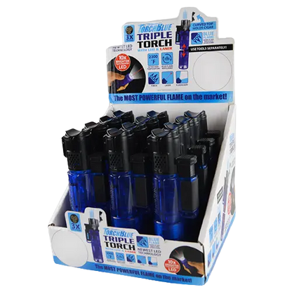 Triple Torch Stick Lighter with LED Light - 12 Pieces Per Retail Ready Display 21802 TORCH BLUE