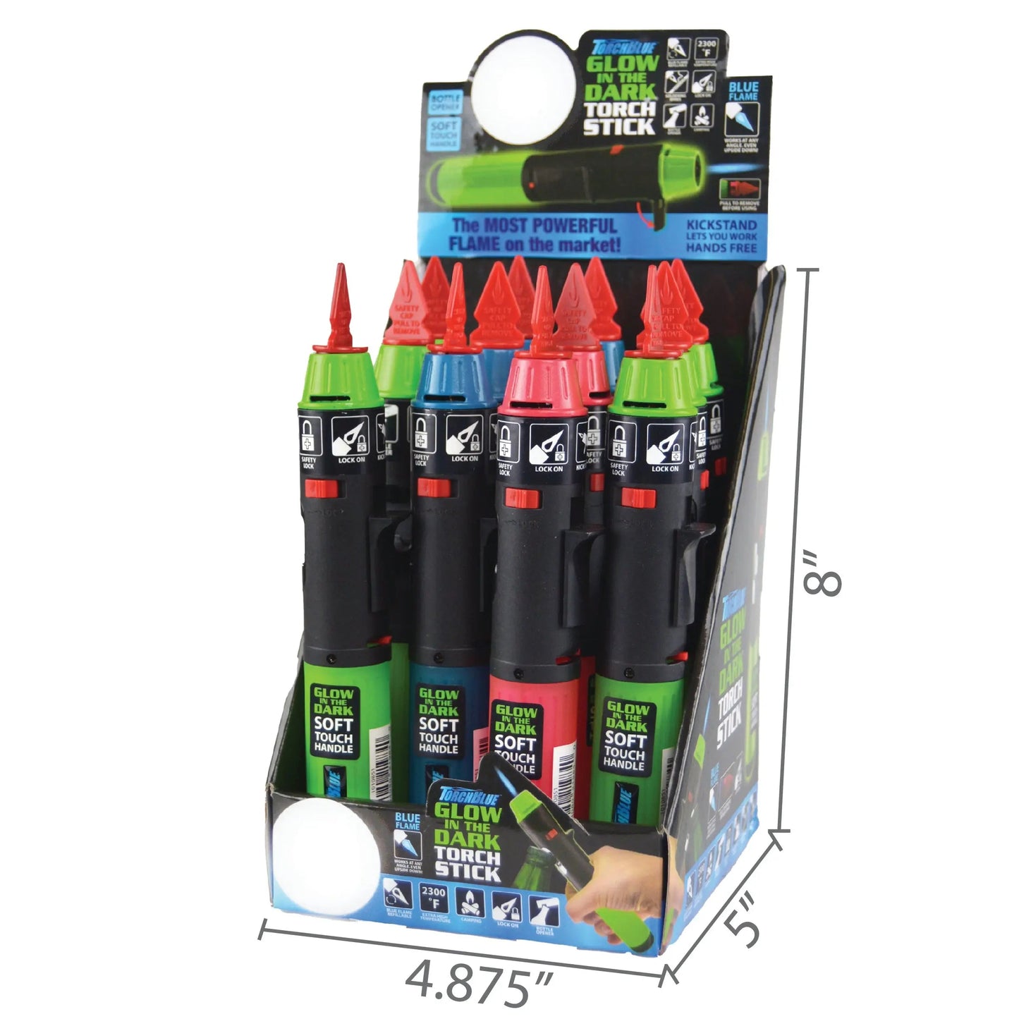 Glow in The Dark Torch Stick Lighter with Bottle Opener - 12 Pieces Per Retail Ready Display 21984 TORCH BLUE