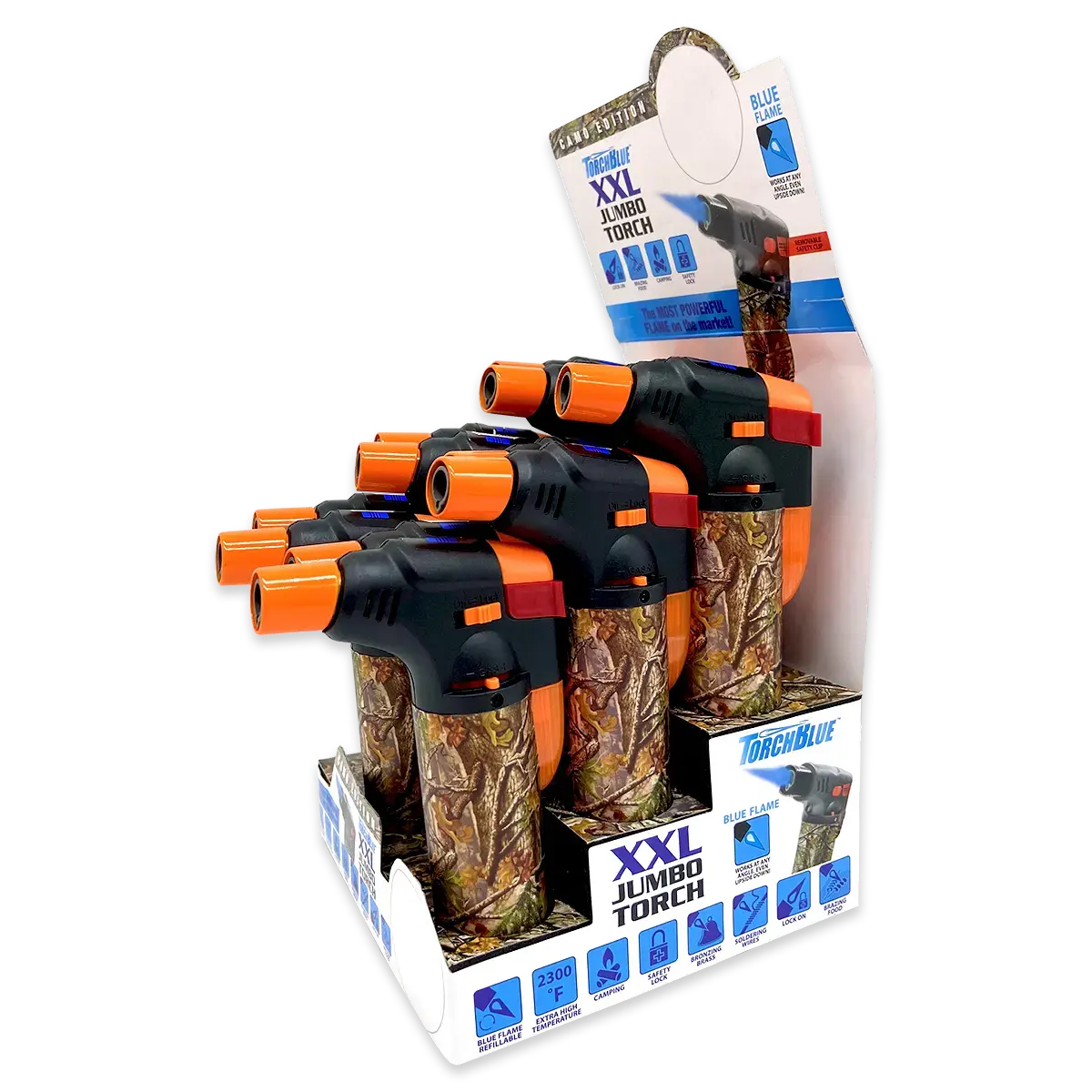 Camo Torch Tower Ð 3 Tier Metal Countertop Assortment - 39 Pieces Per Retail Ready Display 88671 TORCH BLUE