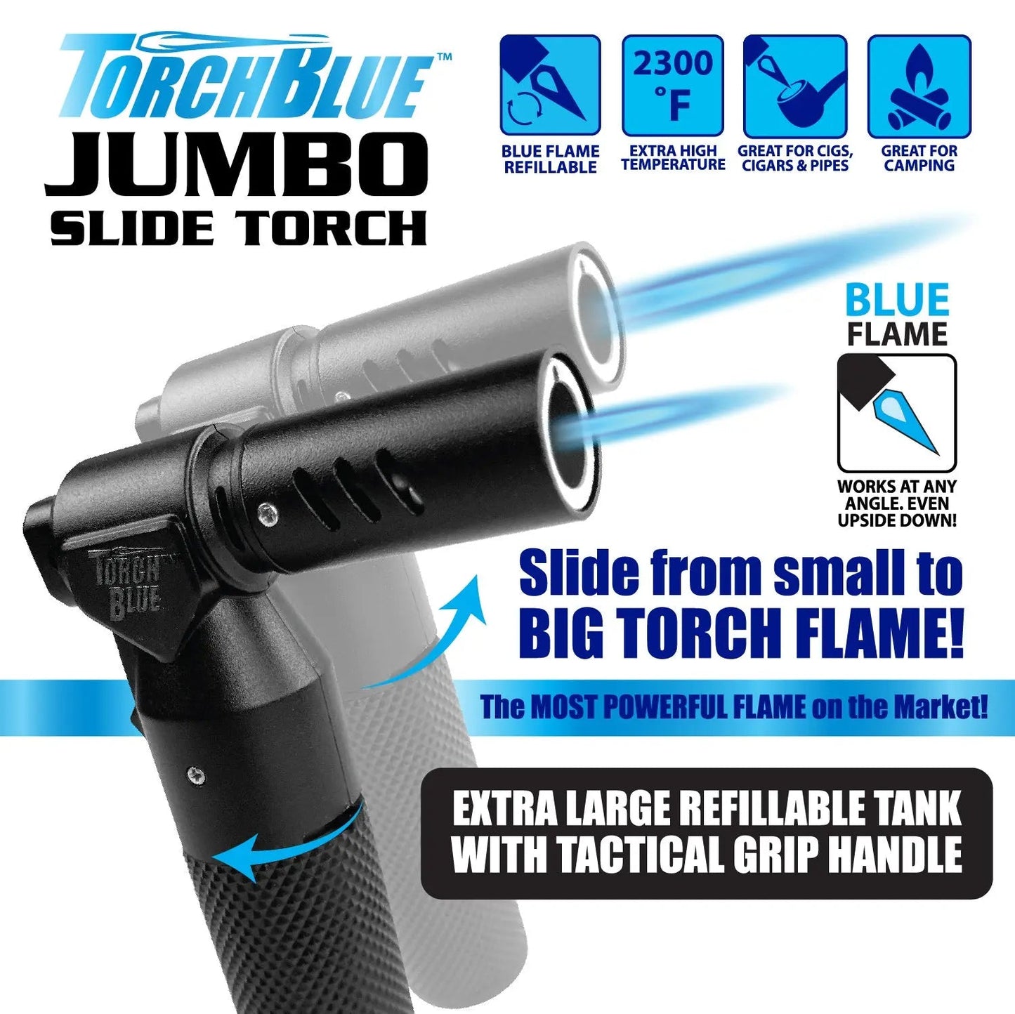 KEEP ARCHIVED Jumbo Slide Torch Lighter - 6 Pieces Per Retail Ready Display 24547 TORCH BLUE