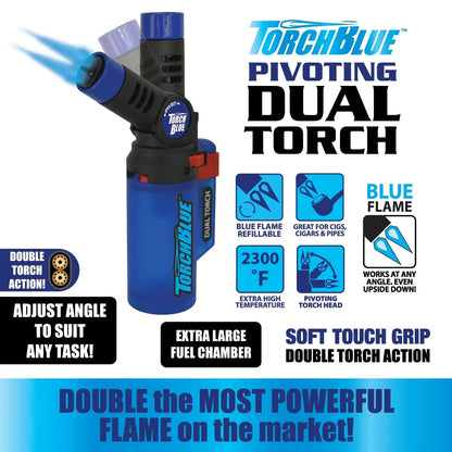 Pivot Head XXL Dual Torch Lighter - 12 Pieces Per Retail Ready Display 24697 TORCH BLUE