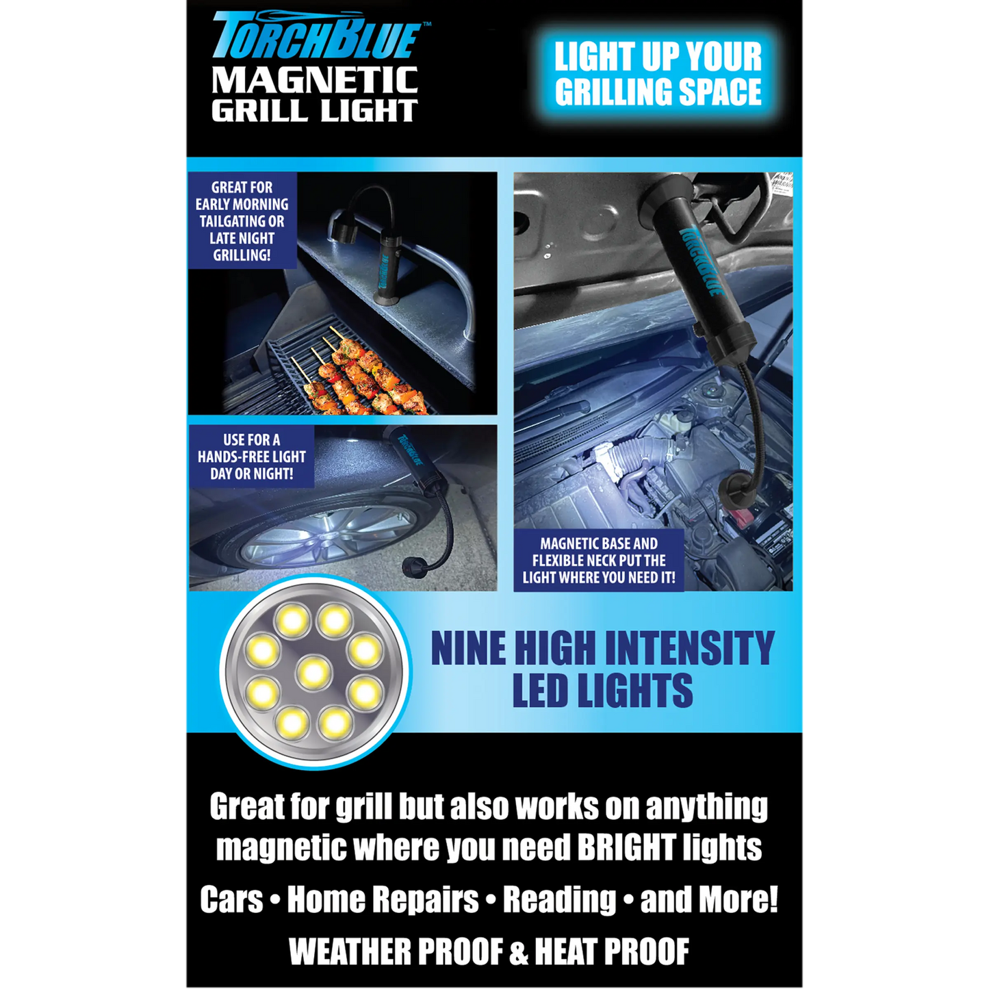 Grill LED Flashlight Matte Finish with Magnetic Stand - 6 Pieces Per Retail Ready Display 24969 TORCH BLUE