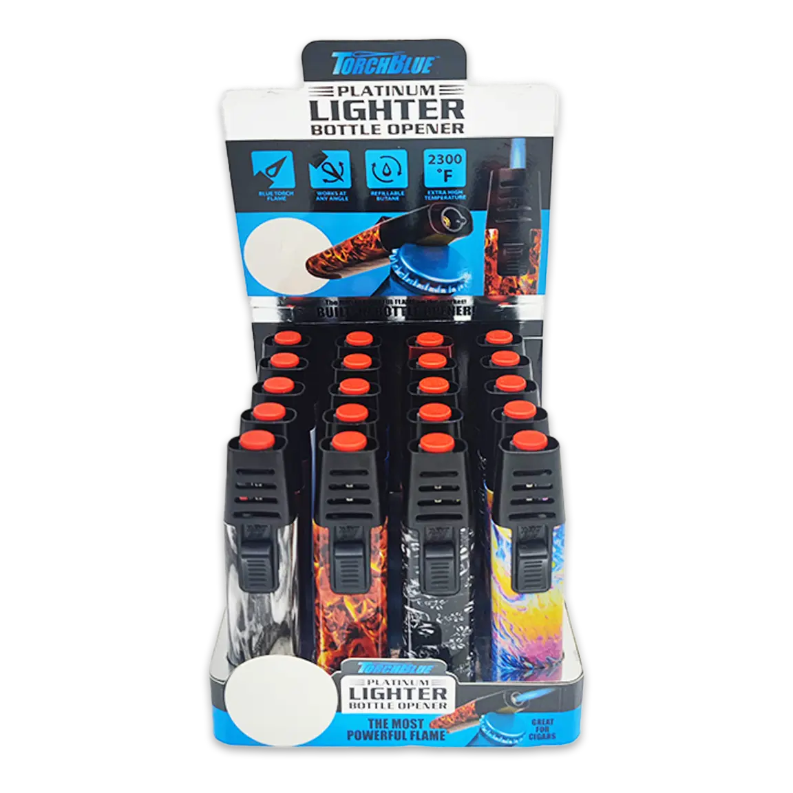 Torch Stick Bottle Opener Lighter - 20 Pieces Per Retail Ready Display 25101 TORCH BLUE