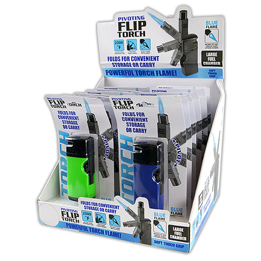 Pivot Head Flip Torch Lighter Blister Pack - 12 Pieces Per Retail Ready Display 25927Mn TORCH BLUE