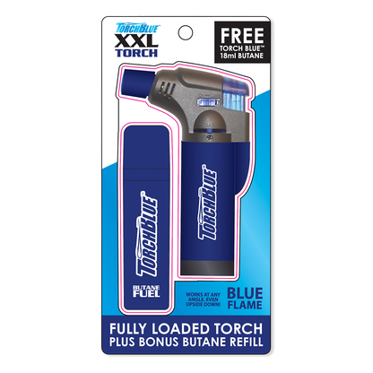 XXL Torch Lighter with Bonus Butane Refill Blister 2-Pack Sets - 6 Sets Per Display 26244 TORCH BLUE