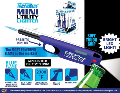 Mini Utility Torch Stick Lighter with LED Light - 12 Pieces Per Retail Ready Display 26327 TORCH BLUE