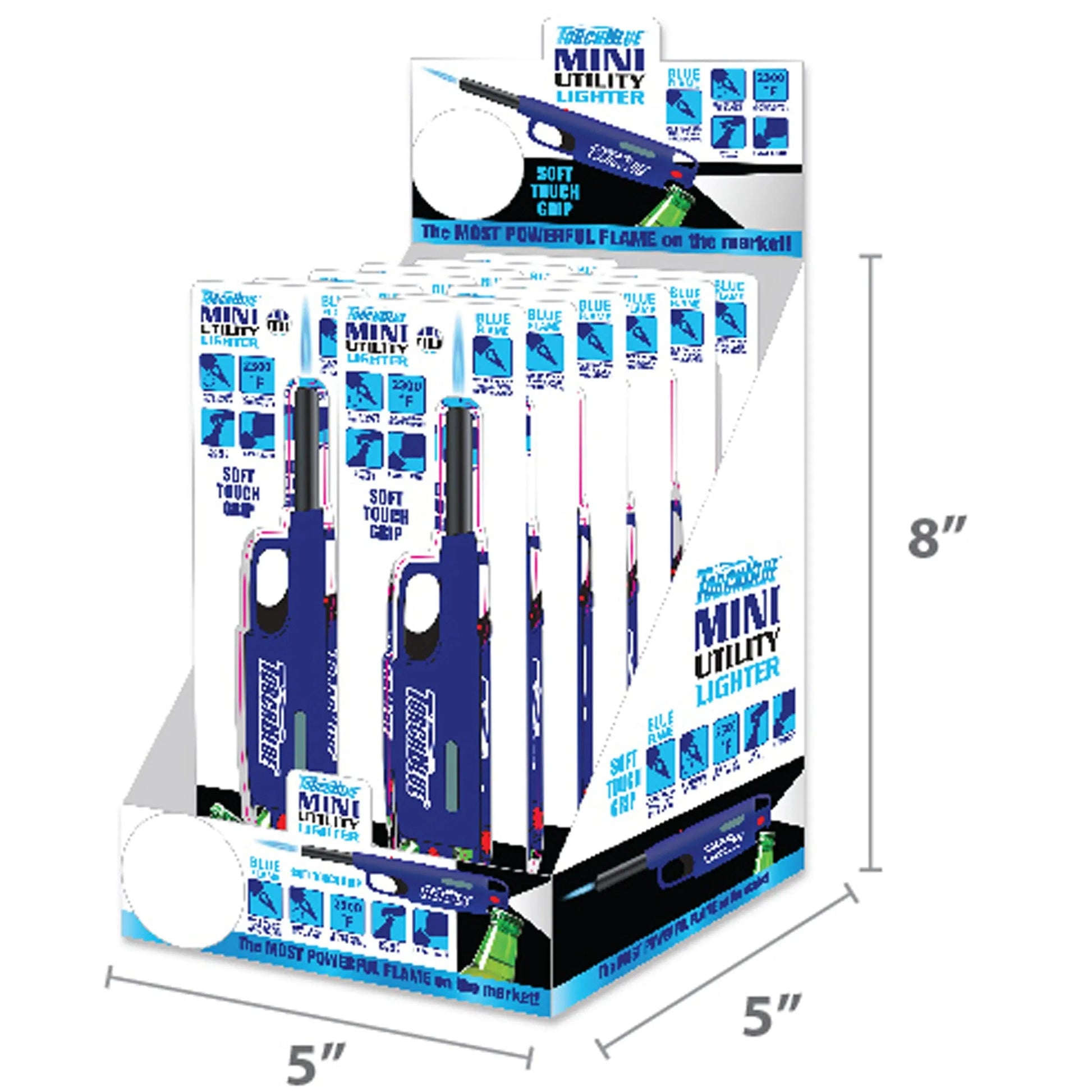 Mini Utility Torch Stick Lighter with LED Light - 12 Pieces Per Retail Ready Display 26327 TORCH BLUE