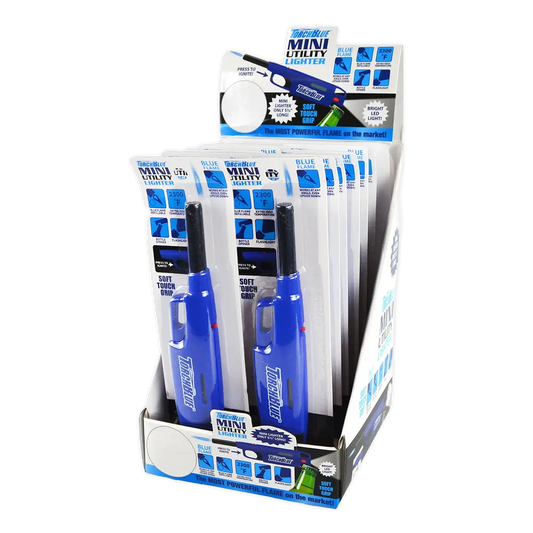 Mini Utility Torch Stick Lighter with LED Light - 12 Pieces Per Retail Ready Display 26327 TORCH BLUE