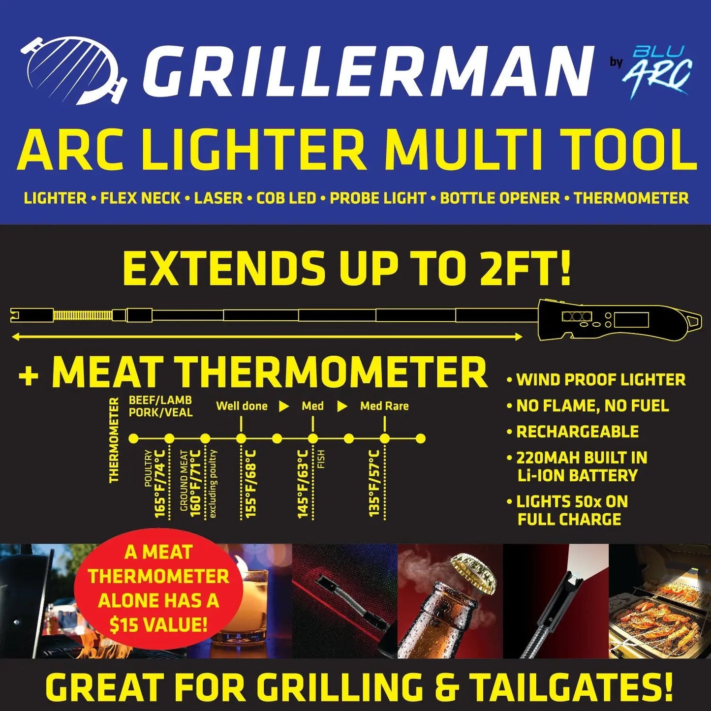 Electric Grill Lighter With Thermometer - 6 Pieces Per Retail Ready Display 26435 TORCH BLUE