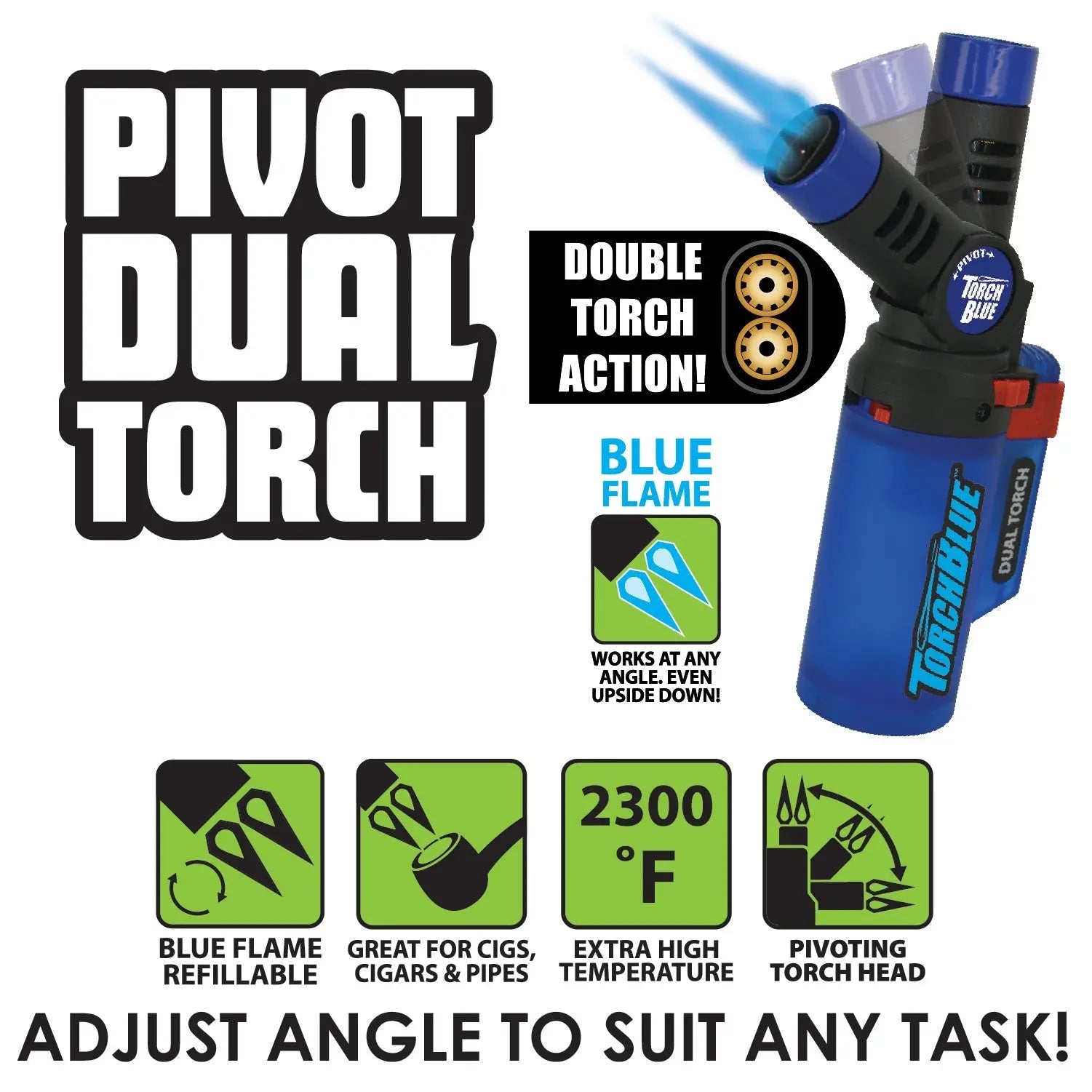 Pivot Head XXL Dual Torch Lighter - 8 Pieces Per Retail Ready Display 41404 TORCH BLUE