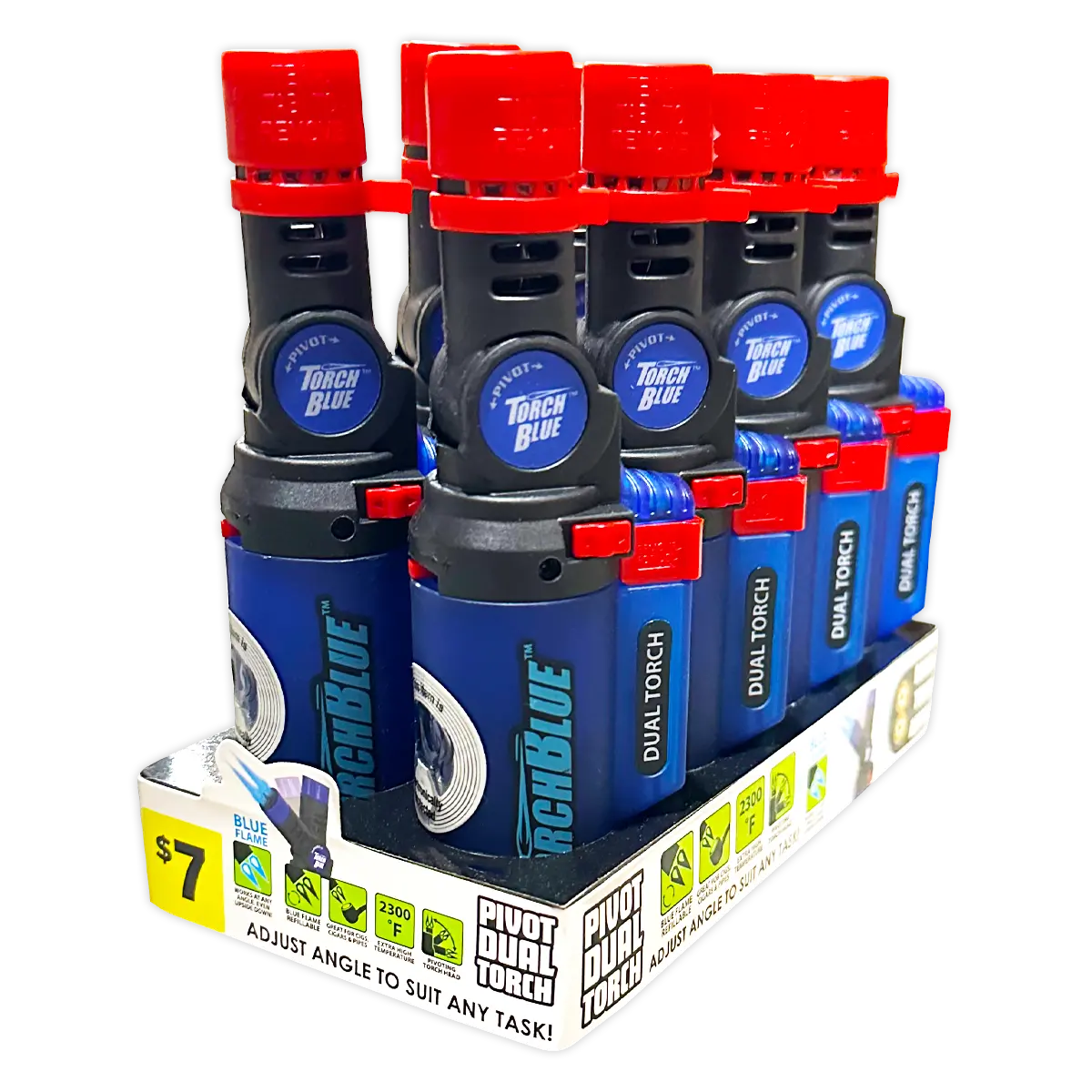 Pivot Head XXL Dual Torch Lighter - 8 Pieces Per Retail Ready Display 41404 TORCH BLUE