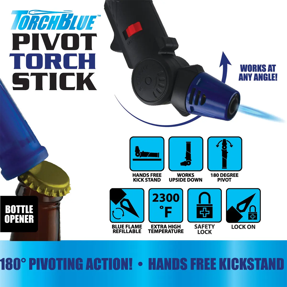 Pivot Torch Stick Lighter - 4 Pieces Per Retail Ready Display 41522 TORCH BLUE