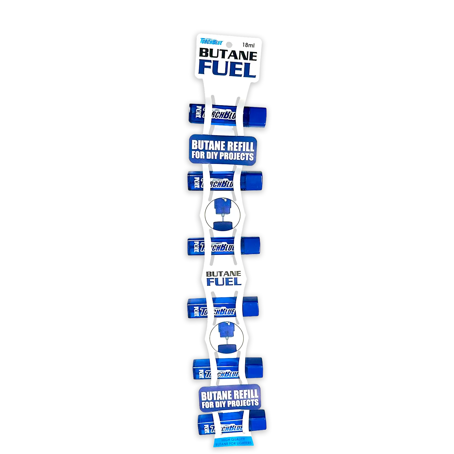 18ML Bulk Torch Blue Butane Refill with Merchandising Hang Strip - 6 Pieces Per Retail Ready Display 41554 TORCH BLUE