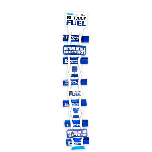 18ML Bulk Torch Blue Butane Refill with Merchandising Hang Strip - 6 Pieces Per Retail Ready Display 41554 TORCH BLUE