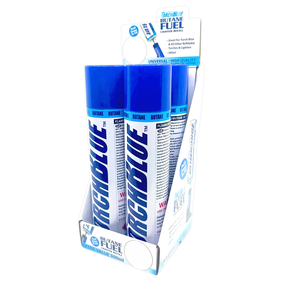 300ML Bulk Torch Blue Butane Refill- 4 Pieces Per Retail Ready Display 41666 TORCH BLUE