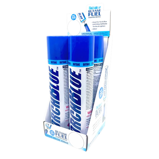 300ML Bulk Torch Blue Butane Refill- 4 Pieces Per Retail Ready Display 41666 TORCH BLUE