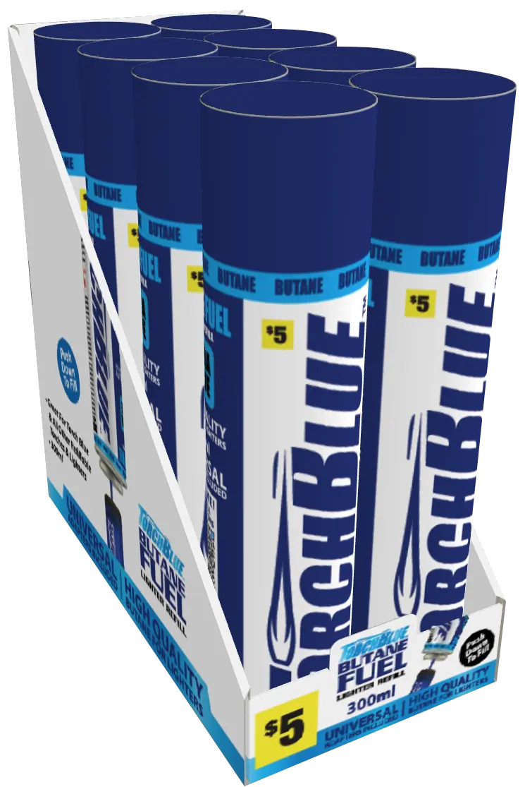 300ML Bulk Torch Blue Butane Refill - 8 Pieces Per Retail Ready Display 41737 TORCH BLUE