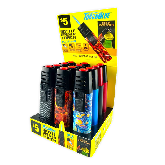 Torch Stick Bottle Opener Lighter - 12 Pieces Per Retail Ready Display 41775 TORCH BLUE