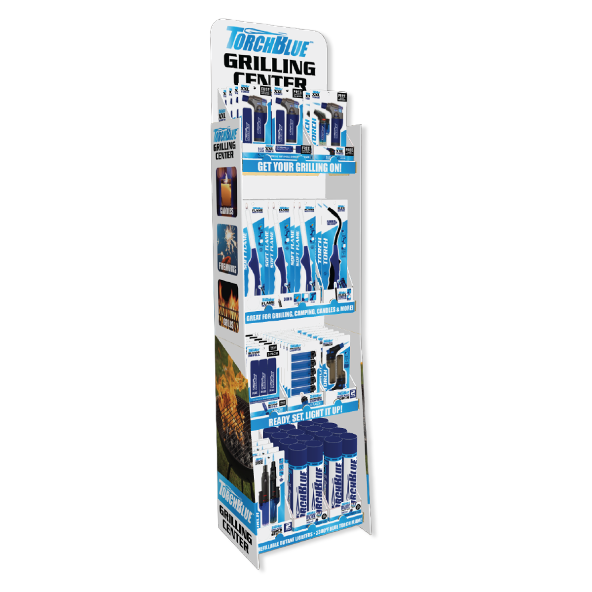 Grilling Center Lighter Assortment Floor Display - 66 Pieces Per Retail Ready Display Kit 88623 TORCH BLUE