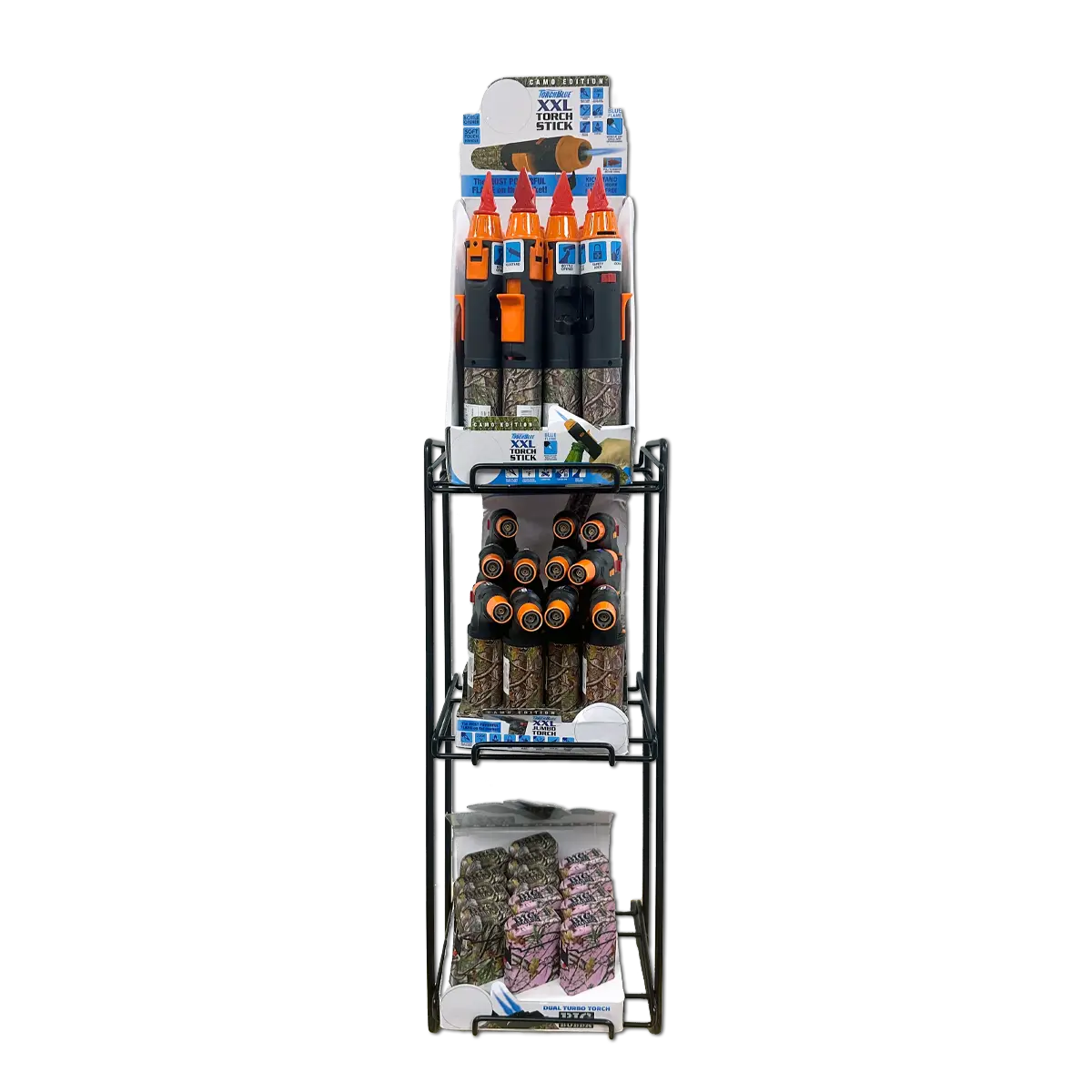 Camo Torch Tower Ð 3 Tier Metal Countertop Assortment - 39 Pieces Per Retail Ready Display 88671 TORCH BLUE