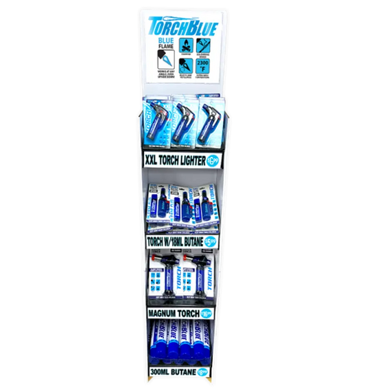 Butane Torch Lighters Assortment Floor Display - 30 Pieces Per Retail Ready Display 88673 TORCH BLUE