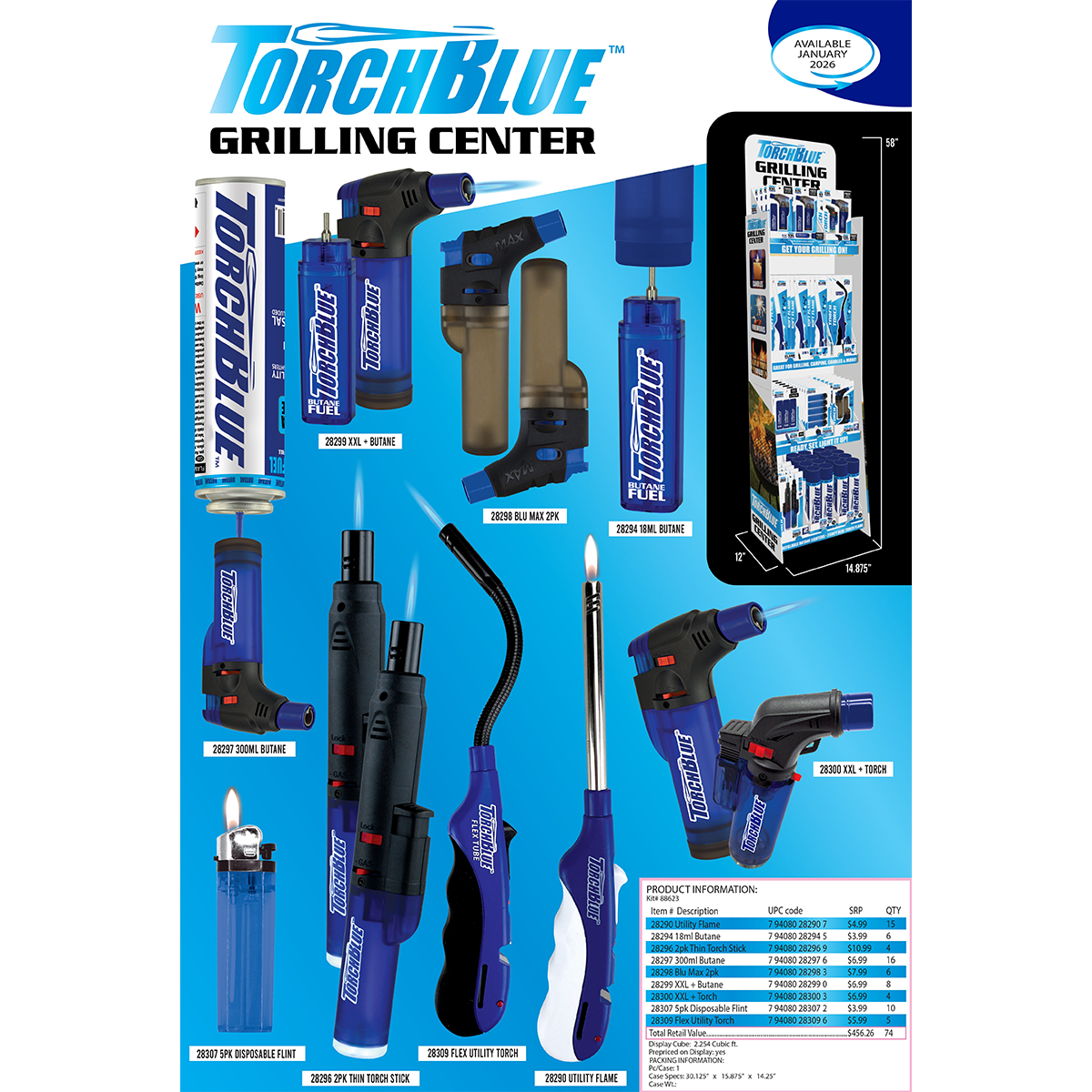 Grilling Center Lighter Assortment Floor Display - 74 Pieces Per Retail Ready Display Kit 88623