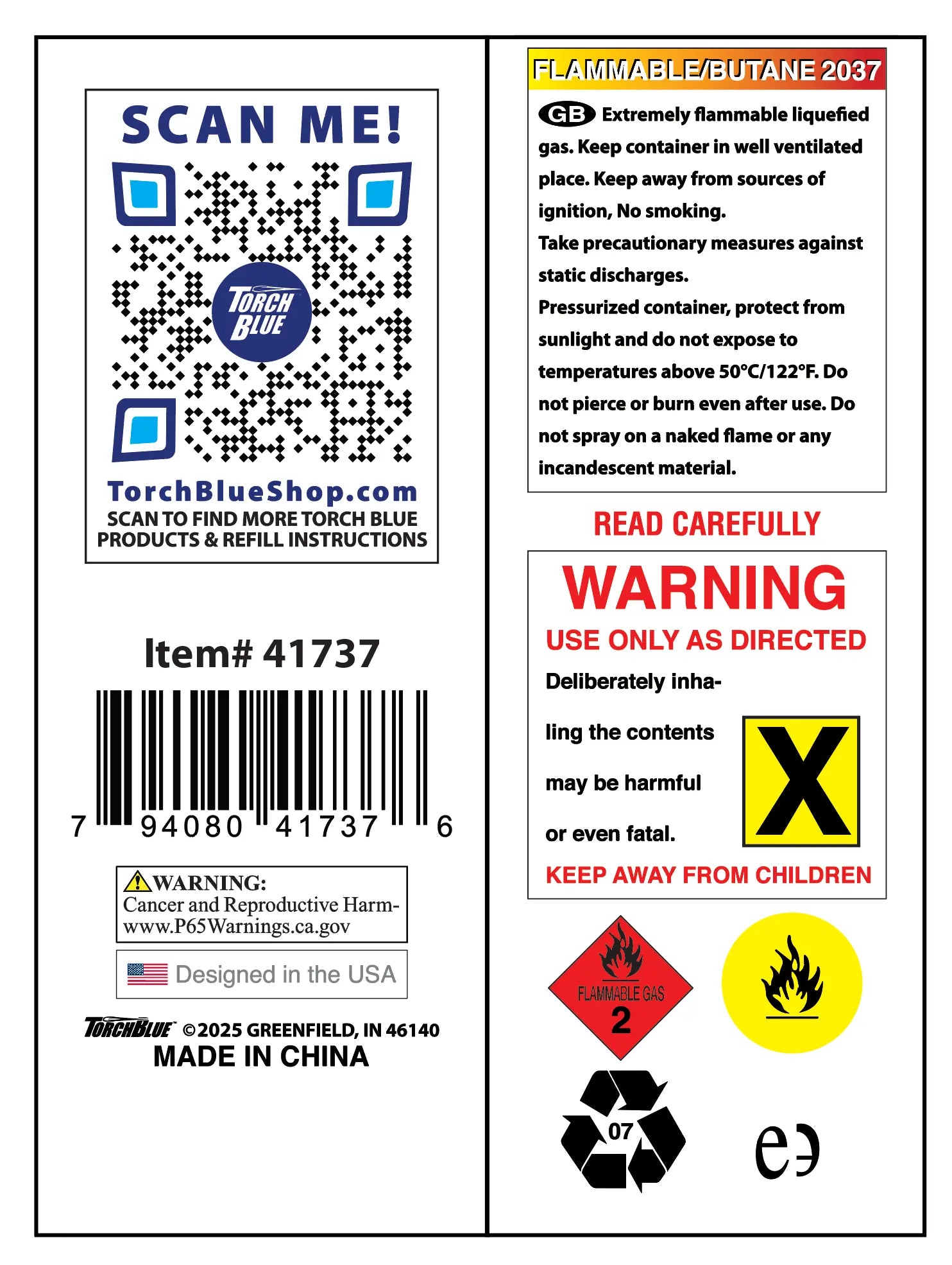 300ML Bulk Torch Blue Butane Refill - 8 Pieces Per Retail Ready Display 41737 TORCH BLUE