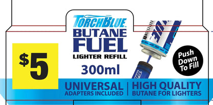300ML Bulk Torch Blue Butane Refill - 8 Pieces Per Retail Ready Display 41737 TORCH BLUE